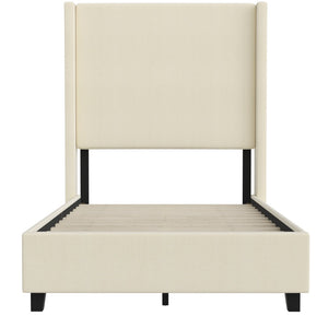 English Elm Quinn Full Upholstered Platform Bed with Wingback Headboard for Modern Comfort & Easy Assembly Beige In Stock. Usually ships in 24 - 48 business hours YK-1077-BEIGE-T-GG