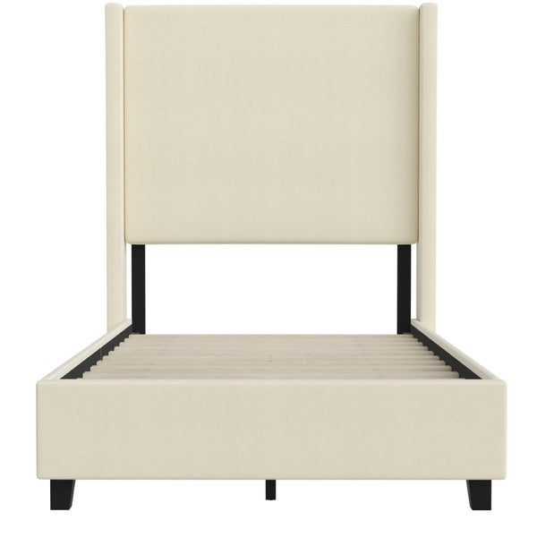 English Elm Quinn Full Upholstered Platform Bed with Wingback Headboard for Modern Comfort & Easy Assembly Beige In Stock. Usually ships in 24 - 48 business hours YK-1077-BEIGE-T-GG