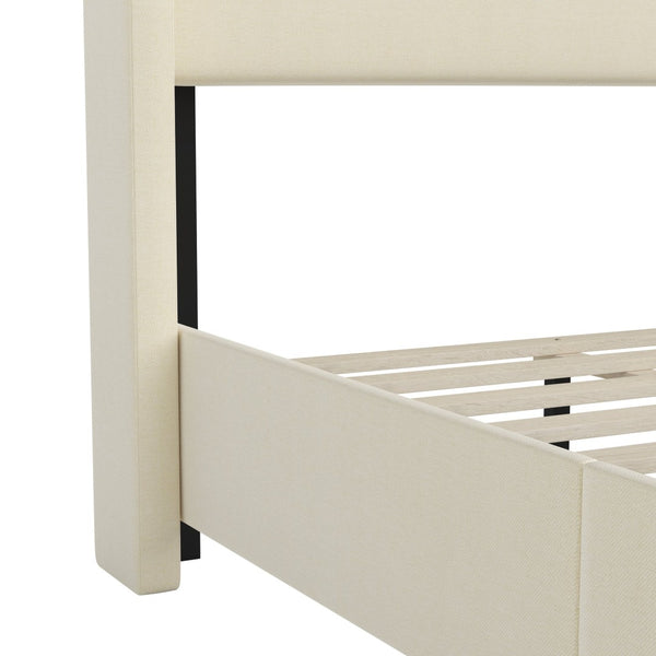 English Elm Quinn Full Upholstered Platform Bed with Wingback Headboard for Modern Comfort & Easy Assembly Beige In Stock. Usually ships in 24 - 48 business hours YK-1077-BEIGE-T-GG