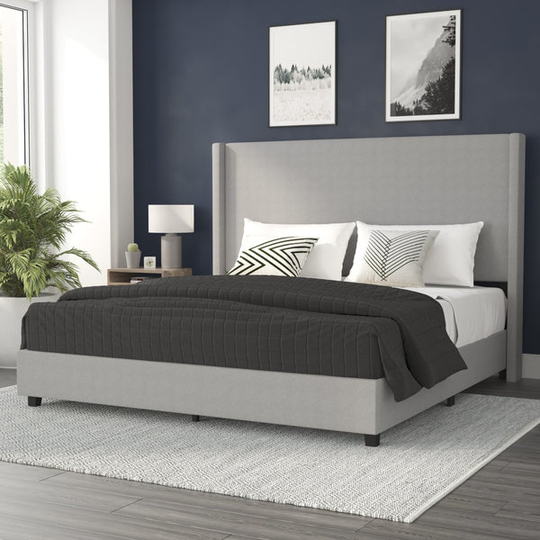 English Elm Quinn Full Upholstered Platform Bed with Wingback Headboard for Modern Comfort & Easy Assembly Gray In Stock. Usually ships in 24 - 48 business hours YK-1077-GY-K-GG