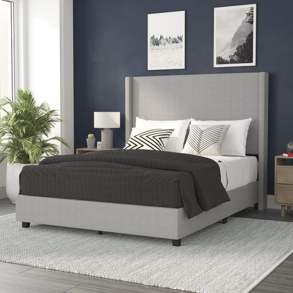 English Elm Quinn Full Upholstered Platform Bed with Wingback Headboard for Modern Comfort & Easy Assembly Gray In Stock. Usually ships in 24 - 48 business hours YK-1077-GY-Q-GG