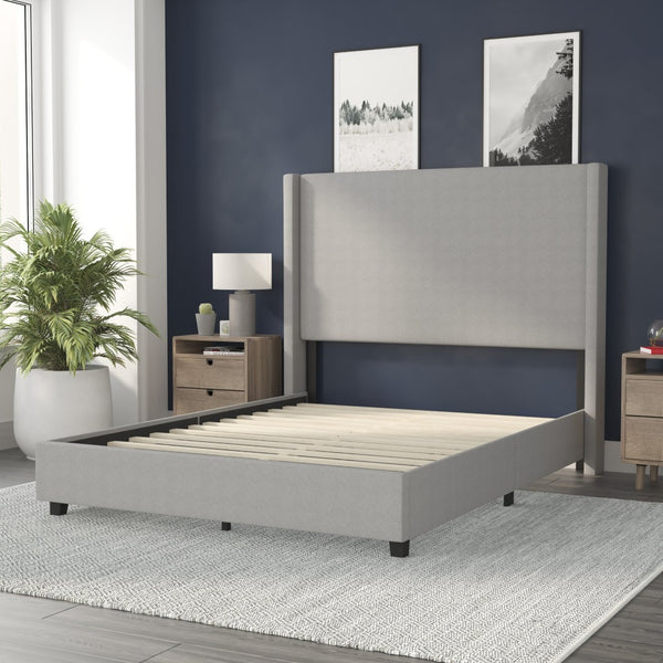 English Elm Quinn Full Upholstered Platform Bed with Wingback Headboard for Modern Comfort & Easy Assembly Gray In Stock. Usually ships in 24 - 48 business hours YK-1077-GY-Q-GG