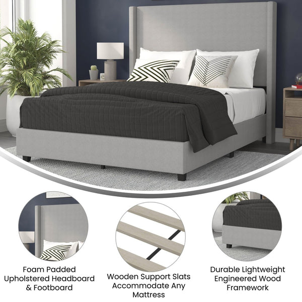 English Elm Quinn Full Upholstered Platform Bed with Wingback Headboard for Modern Comfort & Easy Assembly Gray In Stock. Usually ships in 24 - 48 business hours YK-1077-GY-Q-GG