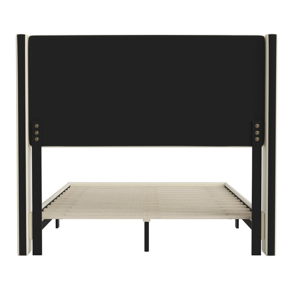 English Elm Hollis Full Upholstered Platform Bed with Wingback Headboard for Stylish, Comfortable Sleep Space Beige In Stock. Usually ships in 24 - 48 business hours YK-1078-BEIGE-F-GG