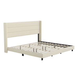 English Elm Hollis Full Upholstered Platform Bed with Wingback Headboard for Stylish, Comfortable Sleep Space Beige In Stock. Usually ships in 24 - 48 business hours YK-1078-BEIGE-K-GG