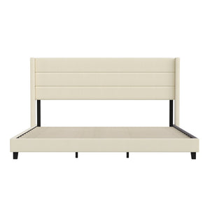 English Elm Hollis Full Upholstered Platform Bed with Wingback Headboard for Stylish, Comfortable Sleep Space Beige In Stock. Usually ships in 24 - 48 business hours YK-1078-BEIGE-K-GG