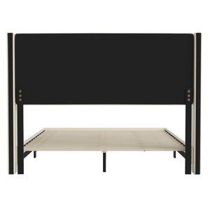English Elm Hollis Full Upholstered Platform Bed with Wingback Headboard for Stylish, Comfortable Sleep Space Beige In Stock. Usually ships in 24 - 48 business hours YK-1078-BEIGE-Q-GG