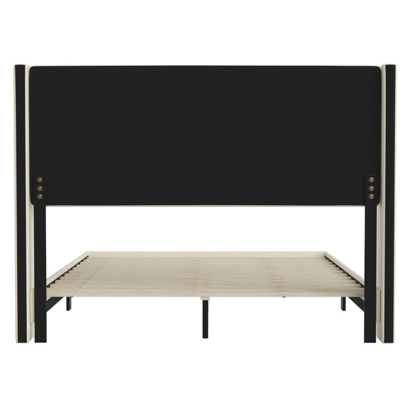 English Elm Hollis Full Upholstered Platform Bed with Wingback Headboard for Stylish, Comfortable Sleep Space Beige In Stock. Usually ships in 24 - 48 business hours YK-1078-BEIGE-Q-GG