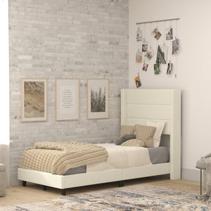 English Elm Hollis Full Upholstered Platform Bed with Wingback Headboard for Stylish, Comfortable Sleep Space Beige In Stock. Usually ships in 24 - 48 business hours YK-1078-BEIGE-T-GG