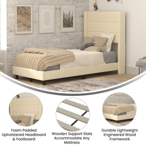 English Elm Hollis Full Upholstered Platform Bed with Wingback Headboard for Stylish, Comfortable Sleep Space Beige In Stock. Usually ships in 24 - 48 business hours YK-1078-BEIGE-T-GG