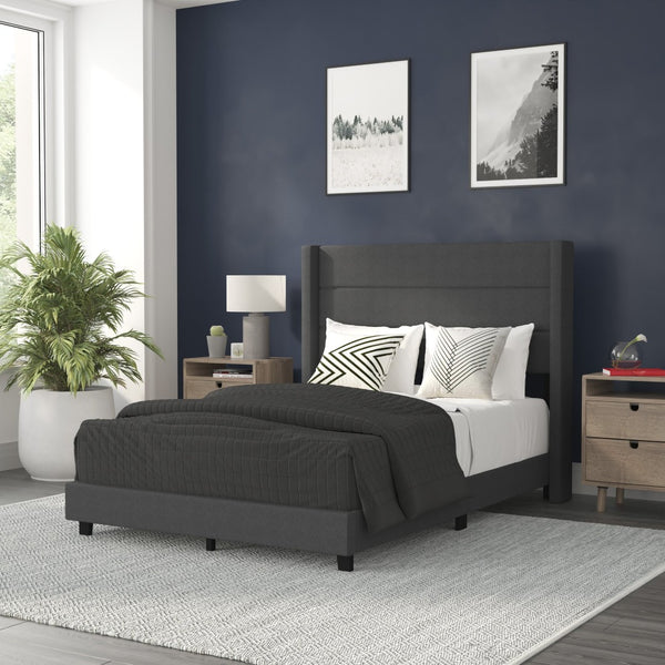 English Elm Hollis Full Upholstered Platform Bed with Wingback Headboard for Stylish, Comfortable Sleep Space Charcoal In Stock. Usually ships in 24 - 48 business hours YK-1078-CHAR-F-GG