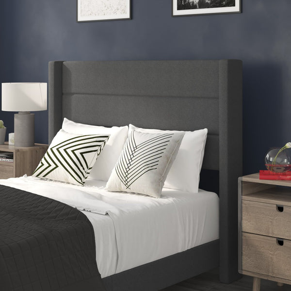 English Elm Hollis Full Upholstered Platform Bed with Wingback Headboard for Stylish, Comfortable Sleep Space Charcoal In Stock. Usually ships in 24 - 48 business hours YK-1078-CHAR-F-GG