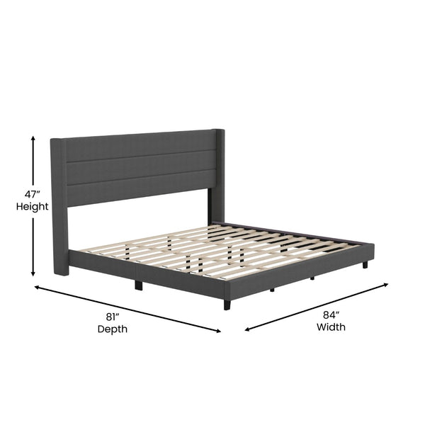 English Elm Hollis Full Upholstered Platform Bed with Wingback Headboard for Stylish, Comfortable Sleep Space Charcoal In Stock. Usually ships in 24 - 48 business hours YK-1078-CHAR-K-GG