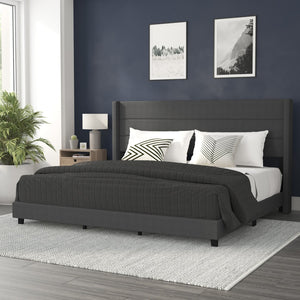 English Elm Hollis Full Upholstered Platform Bed with Wingback Headboard for Stylish, Comfortable Sleep Space Charcoal In Stock. Usually ships in 24 - 48 business hours YK-1078-CHAR-K-GG