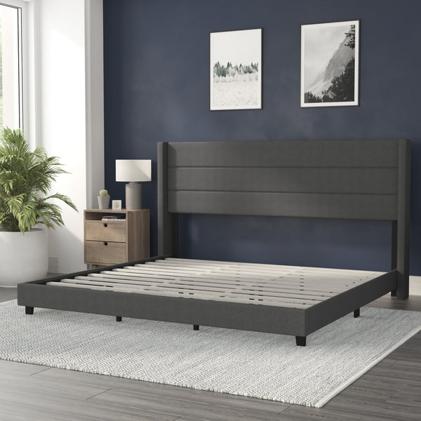 English Elm Hollis Full Upholstered Platform Bed with Wingback Headboard for Stylish, Comfortable Sleep Space Charcoal In Stock. Usually ships in 24 - 48 business hours YK-1078-CHAR-K-GG