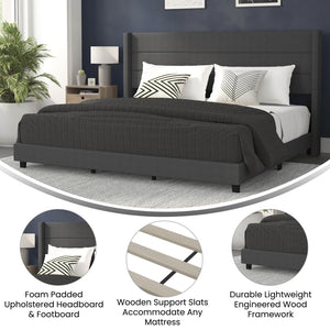 English Elm Hollis Full Upholstered Platform Bed with Wingback Headboard for Stylish, Comfortable Sleep Space Charcoal In Stock. Usually ships in 24 - 48 business hours YK-1078-CHAR-K-GG