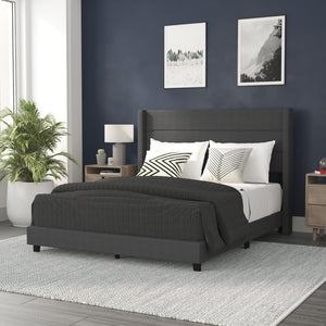 English Elm Hollis Full Upholstered Platform Bed with Wingback Headboard for Stylish, Comfortable Sleep Space Charcoal In Stock. Usually ships in 24 - 48 business hours YK-1078-CHAR-Q-GG