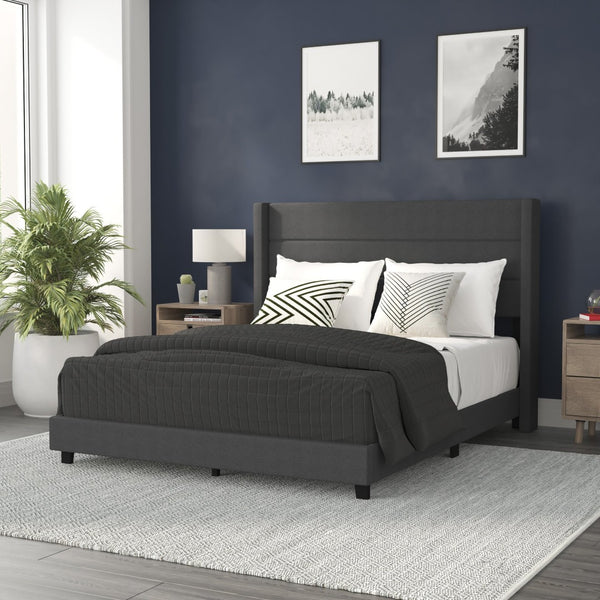 English Elm Hollis Full Upholstered Platform Bed with Wingback Headboard for Stylish, Comfortable Sleep Space Charcoal In Stock. Usually ships in 24 - 48 business hours YK-1078-CHAR-Q-GG