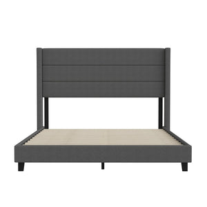 English Elm Hollis Full Upholstered Platform Bed with Wingback Headboard for Stylish, Comfortable Sleep Space Charcoal In Stock. Usually ships in 24 - 48 business hours YK-1078-CHAR-Q-GG