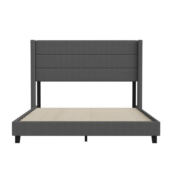 English Elm Hollis Full Upholstered Platform Bed with Wingback Headboard for Stylish, Comfortable Sleep Space Charcoal In Stock. Usually ships in 24 - 48 business hours YK-1078-CHAR-Q-GG