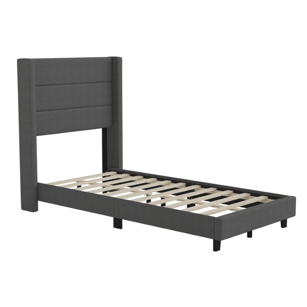 English Elm Hollis Full Upholstered Platform Bed with Wingback Headboard for Stylish, Comfortable Sleep Space Charcoal In Stock. Usually ships in 24 - 48 business hours YK-1078-CHAR-T-GG