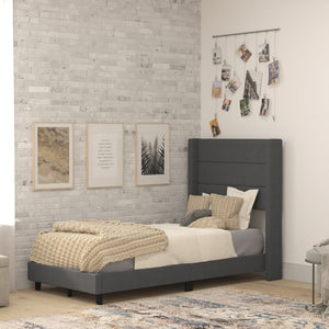 English Elm Hollis Full Upholstered Platform Bed with Wingback Headboard for Stylish, Comfortable Sleep Space Charcoal In Stock. Usually ships in 24 - 48 business hours YK-1078-CHAR-T-GG