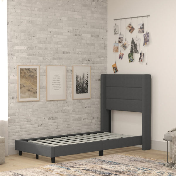 English Elm Hollis Full Upholstered Platform Bed with Wingback Headboard for Stylish, Comfortable Sleep Space Charcoal In Stock. Usually ships in 24 - 48 business hours YK-1078-CHAR-T-GG