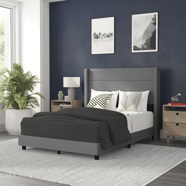 English Elm Hollis Full Upholstered Platform Bed with Wingback Headboard for Stylish, Comfortable Sleep Space Gray In Stock. Usually ships in 24 - 48 business hours YK-1078-GY-F-GG