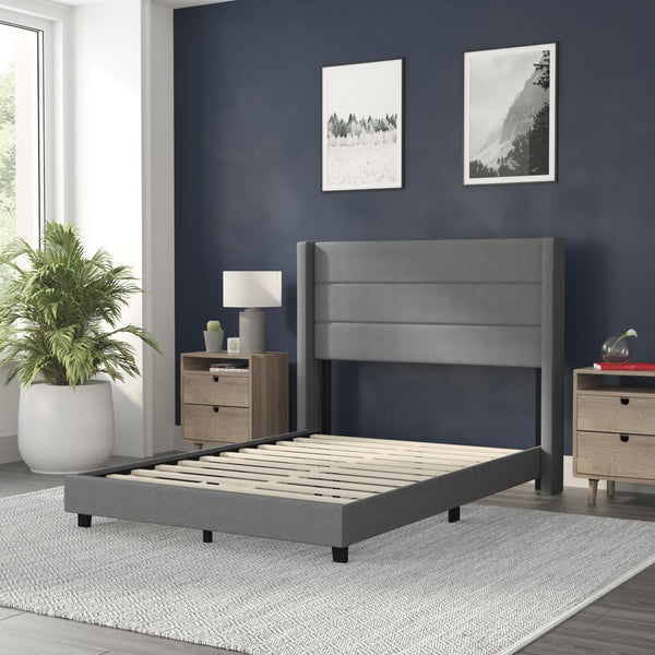 English Elm Hollis Full Upholstered Platform Bed with Wingback Headboard for Stylish, Comfortable Sleep Space Gray In Stock. Usually ships in 24 - 48 business hours YK-1078-GY-F-GG