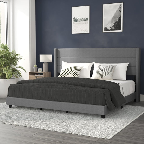 English Elm Hollis Full Upholstered Platform Bed with Wingback Headboard for Stylish, Comfortable Sleep Space Gray In Stock. Usually ships in 24 - 48 business hours YK-1078-GY-K-GG
