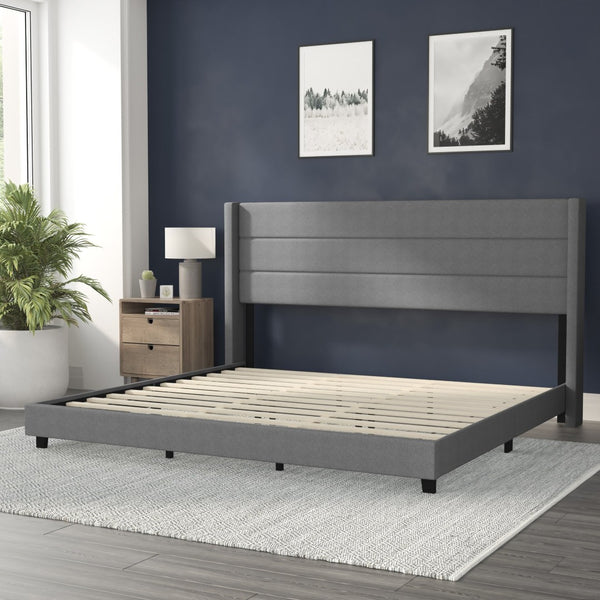 English Elm Hollis Full Upholstered Platform Bed with Wingback Headboard for Stylish, Comfortable Sleep Space Gray In Stock. Usually ships in 24 - 48 business hours YK-1078-GY-K-GG