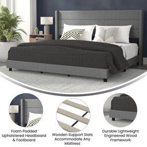 English Elm Hollis Full Upholstered Platform Bed with Wingback Headboard for Stylish, Comfortable Sleep Space Gray In Stock. Usually ships in 24 - 48 business hours YK-1078-GY-K-GG
