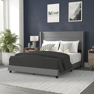 English Elm Hollis Full Upholstered Platform Bed with Wingback Headboard for Stylish, Comfortable Sleep Space Gray In Stock. Usually ships in 24 - 48 business hours YK-1078-GY-Q-GG