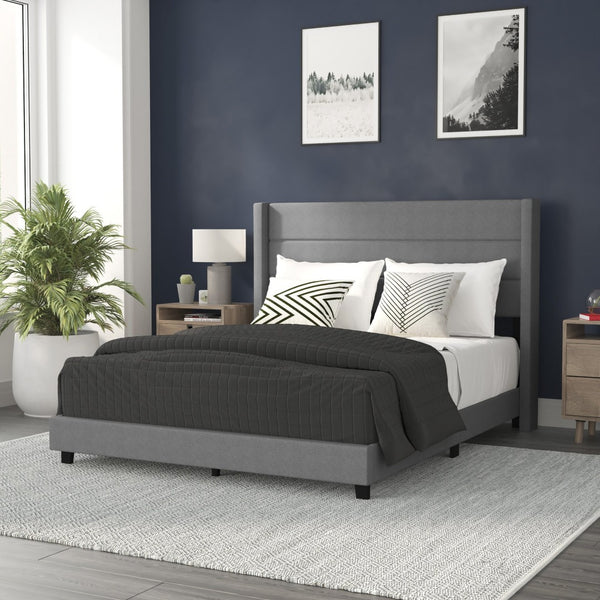 English Elm Hollis Full Upholstered Platform Bed with Wingback Headboard for Stylish, Comfortable Sleep Space Gray In Stock. Usually ships in 24 - 48 business hours YK-1078-GY-Q-GG