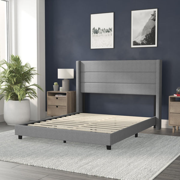 English Elm Hollis Full Upholstered Platform Bed with Wingback Headboard for Stylish, Comfortable Sleep Space Gray In Stock. Usually ships in 24 - 48 business hours YK-1078-GY-Q-GG