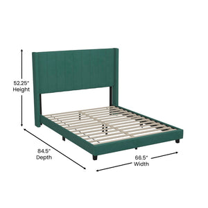 English Elm Bianca Queen Upholstered Platform Bed with Vertical Stitched Headboard and Convenient Storage Solutions Emerald Velvet YK-1079-GR-Q-GG