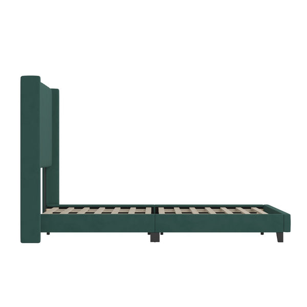 English Elm Bianca Queen Upholstered Platform Bed with Vertical Stitched Headboard and Convenient Storage Solutions Emerald Velvet YK-1079-GR-Q-GG
