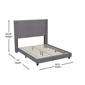 English Elm Bianca Queen Upholstered Platform Bed with Vertical Stitched Headboard and Convenient Storage Solutions Gray Velvet YK-1079-GY-F-GG