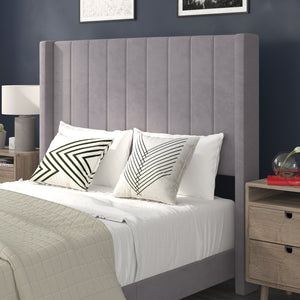 English Elm Bianca Queen Upholstered Platform Bed with Vertical Stitched Headboard and Convenient Storage Solutions Gray Velvet YK-1079-GY-F-GG