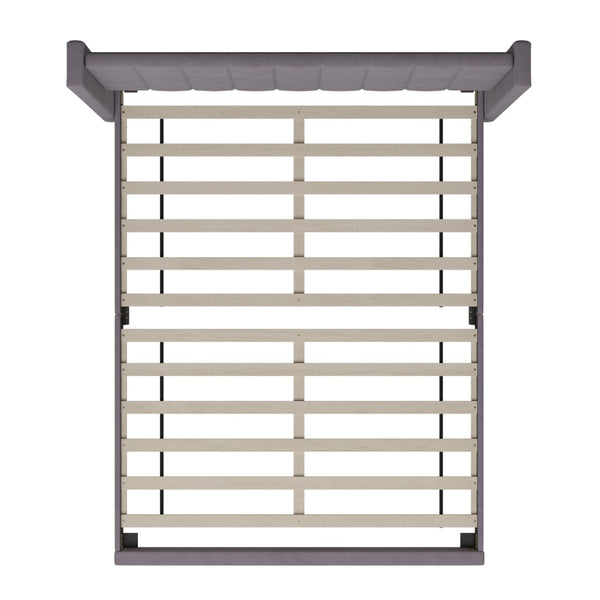 English Elm Bianca Queen Upholstered Platform Bed with Vertical Stitched Headboard and Convenient Storage Solutions Gray Velvet YK-1079-GY-F-GG