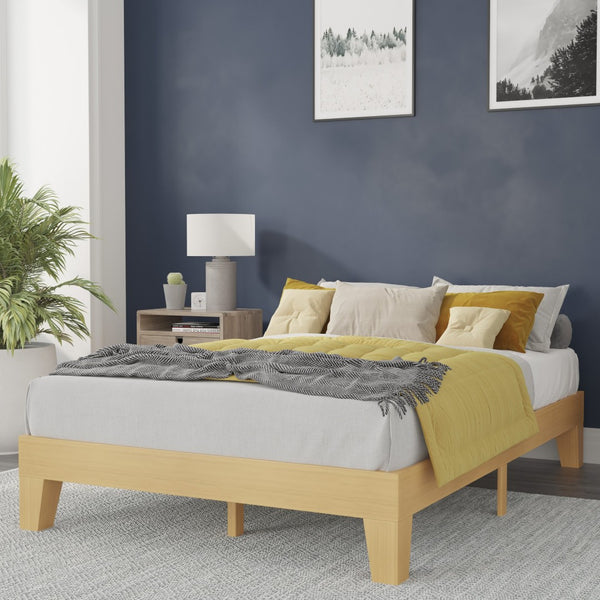 English Elm Evelyn Mid-Century Modern Wood Platform Bed with Sturdy Slats - Easy Assembly & Floor Protection Natural Full YKC-1090-F-NAT-GG