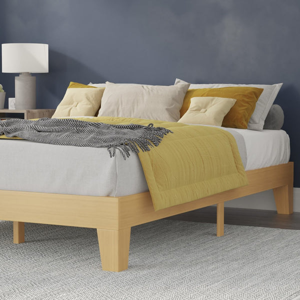 English Elm Evelyn Mid-Century Modern Wood Platform Bed with Sturdy Slats - Easy Assembly & Floor Protection Natural Full YKC-1090-F-NAT-GG