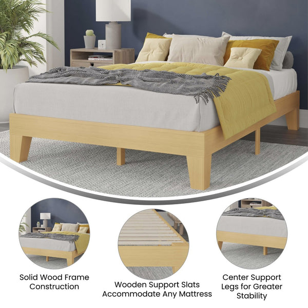 English Elm Evelyn Mid-Century Modern Wood Platform Bed with Sturdy Slats - Easy Assembly & Floor Protection Natural Full YKC-1090-F-NAT-GG