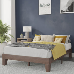 English Elm Evelyn Mid-Century Modern Wood Platform Bed with Sturdy Slats - Easy Assembly & Floor Protection Walnut Full YKC-1090-F-WAL-GG
