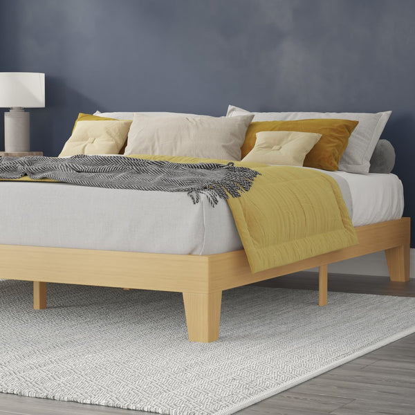 English Elm Evelyn Mid-Century Modern Wood Platform Bed with Sturdy Slats - Easy Assembly & Floor Protection Natural King YKC-1090-K-NAT-GG