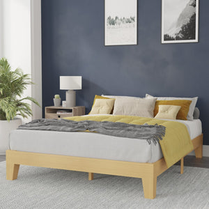English Elm Evelyn Mid-Century Modern Wood Platform Bed with Sturdy Slats - Easy Assembly & Floor Protection Natural Queen YKC-1090-Q-NAT-GG