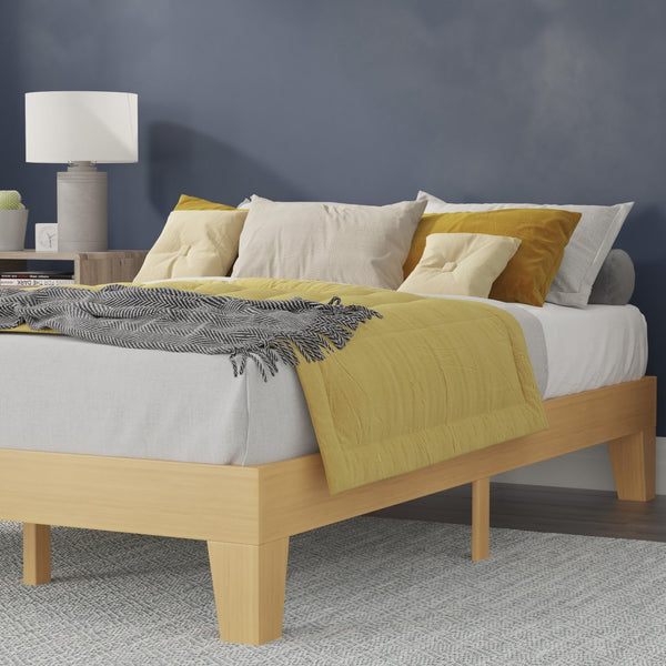 English Elm Evelyn Mid-Century Modern Wood Platform Bed with Sturdy Slats - Easy Assembly & Floor Protection Natural Queen YKC-1090-Q-NAT-GG