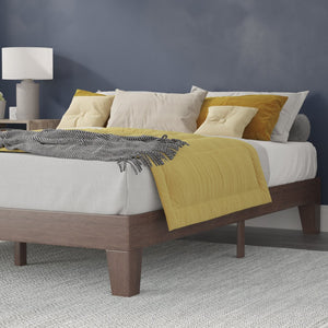 English Elm Evelyn Mid-Century Modern Wood Platform Bed with Sturdy Slats - Easy Assembly & Floor Protection Walnut Queen YKC-1090-Q-WAL-GG