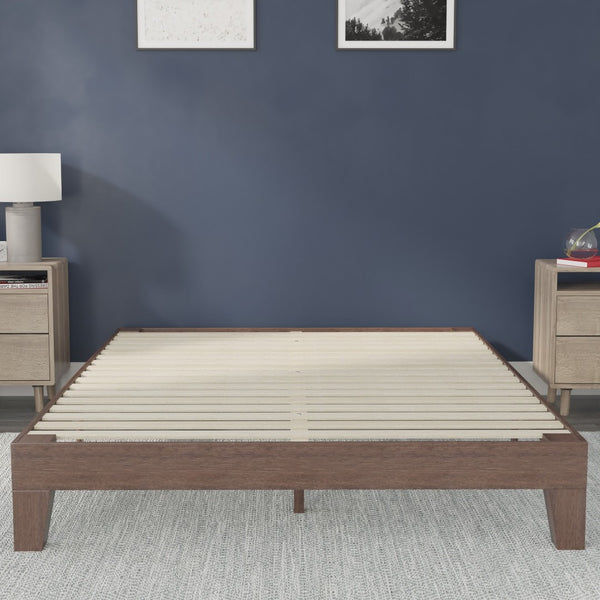 English Elm Evelyn Mid-Century Modern Wood Platform Bed with Sturdy Slats - Easy Assembly & Floor Protection Walnut Queen YKC-1090-Q-WAL-GG