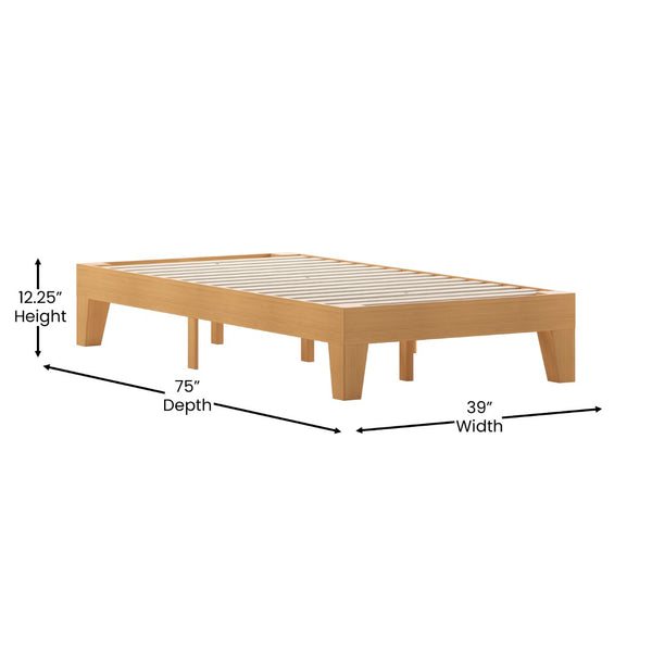 English Elm Evelyn Mid-Century Modern Wood Platform Bed with Sturdy Slats - Easy Assembly & Floor Protection Natural Twin YKC-1090-T-NAT-GG